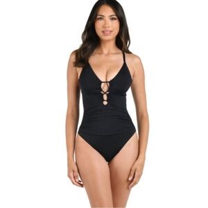 NEW La Blanca Black One Piece Cut out swimsuit Size 8 Island Goddess Underwire